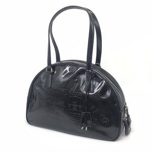 Prada SPAZZOLATO PRIN Logo Shoulder Bag BLACK